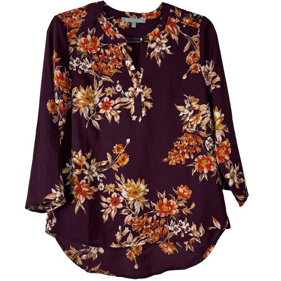 Daniel Rainn Purple Floral Long Sleeve Popover Blouse NWT Size PS Petite Small - Picture 1 of 7